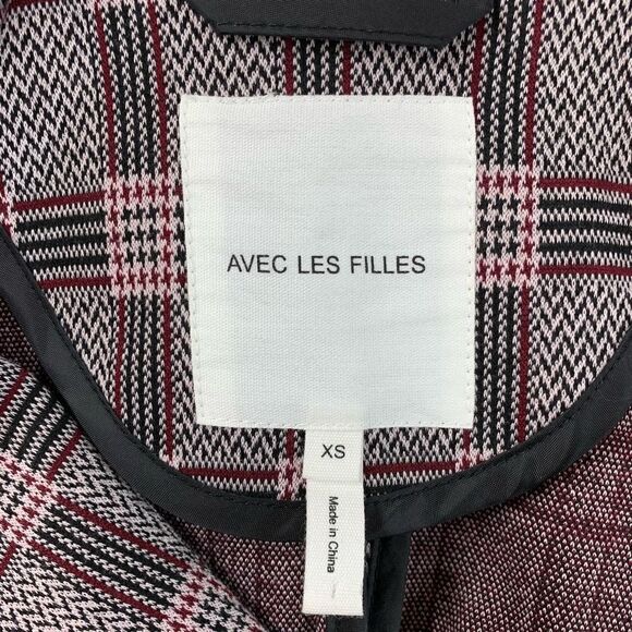 Anthropologie Avec Les Filles Plaid Blazer Notch Lapel Preppy Jacket Red Size XS - Picture 10 of 12